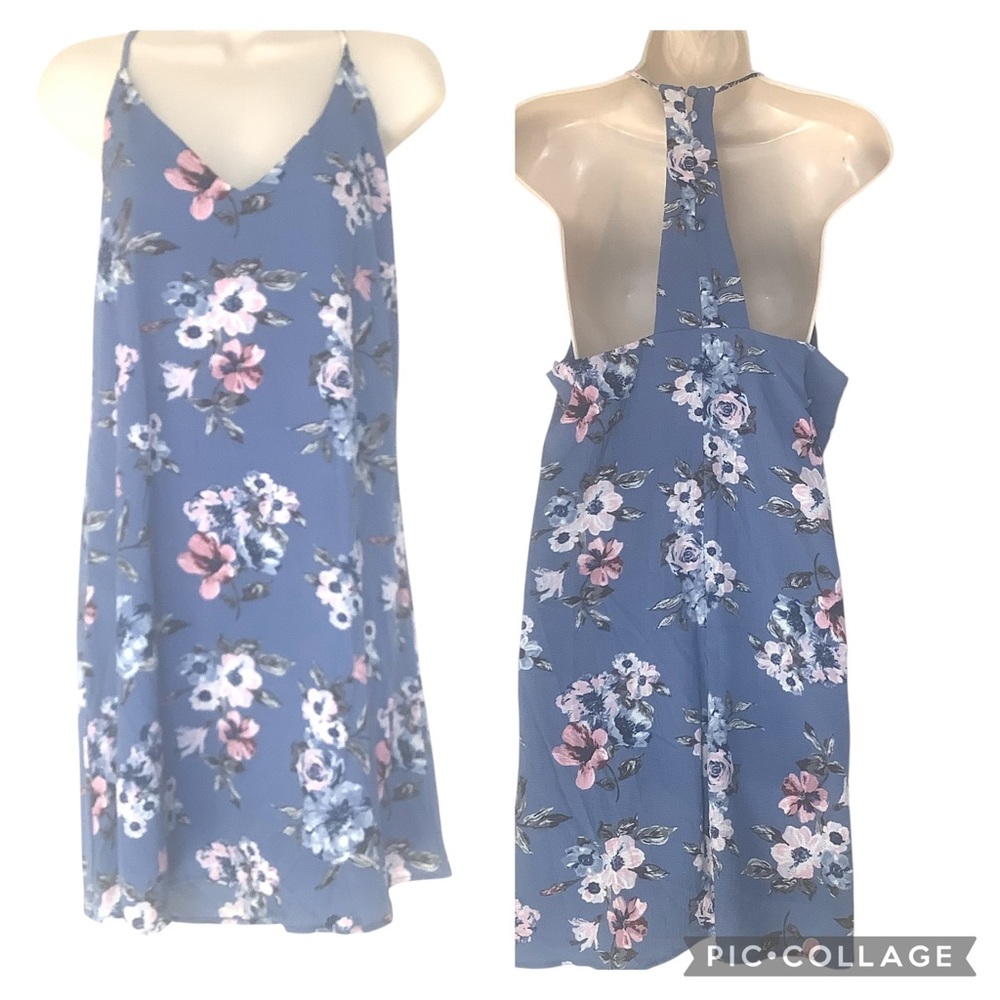 NWT Sadie & Sage Lined Blue Floral Sleeveless T Back Dress Size Large
